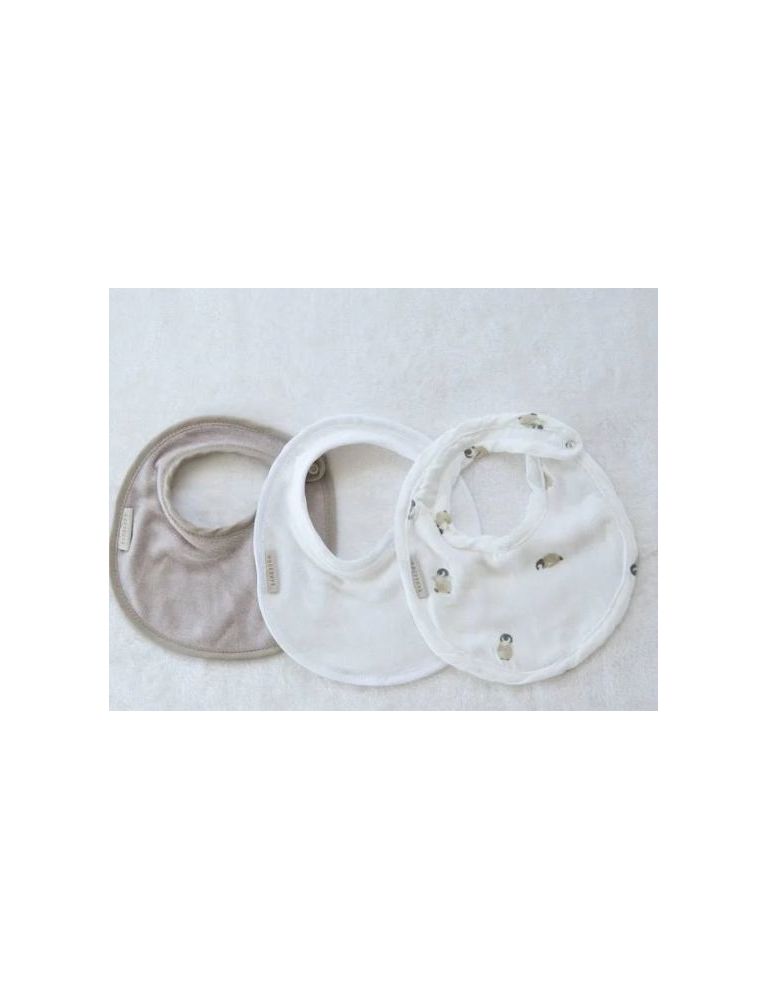 Bamboom - Set Bavaglini 3 pezzi - Bibsset - Bianco, Sabbia, Pinguino 4220232 Bamboom - 1
